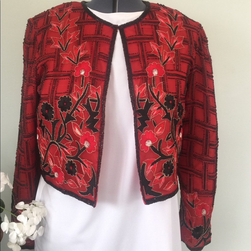 Papell Boutique beaded and embroidered jacket Lg